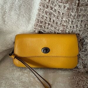 Coach Yellow Pebbled Leather Wristlet Clutch